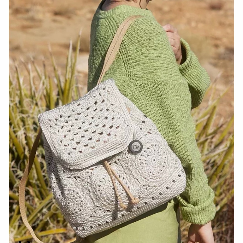 The Sak Crochet Cream Backpack Tote